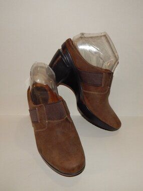 Cole Haan 7.5B Air Sara Mushroom Brown Suede Leather Wedge Heel Mule Shoe D29427
